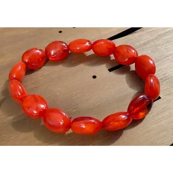 BUNDLE ONLY Vtg Beads Beaded Bracelet Stretch Red Orange Marbled - Picture 1 of 4